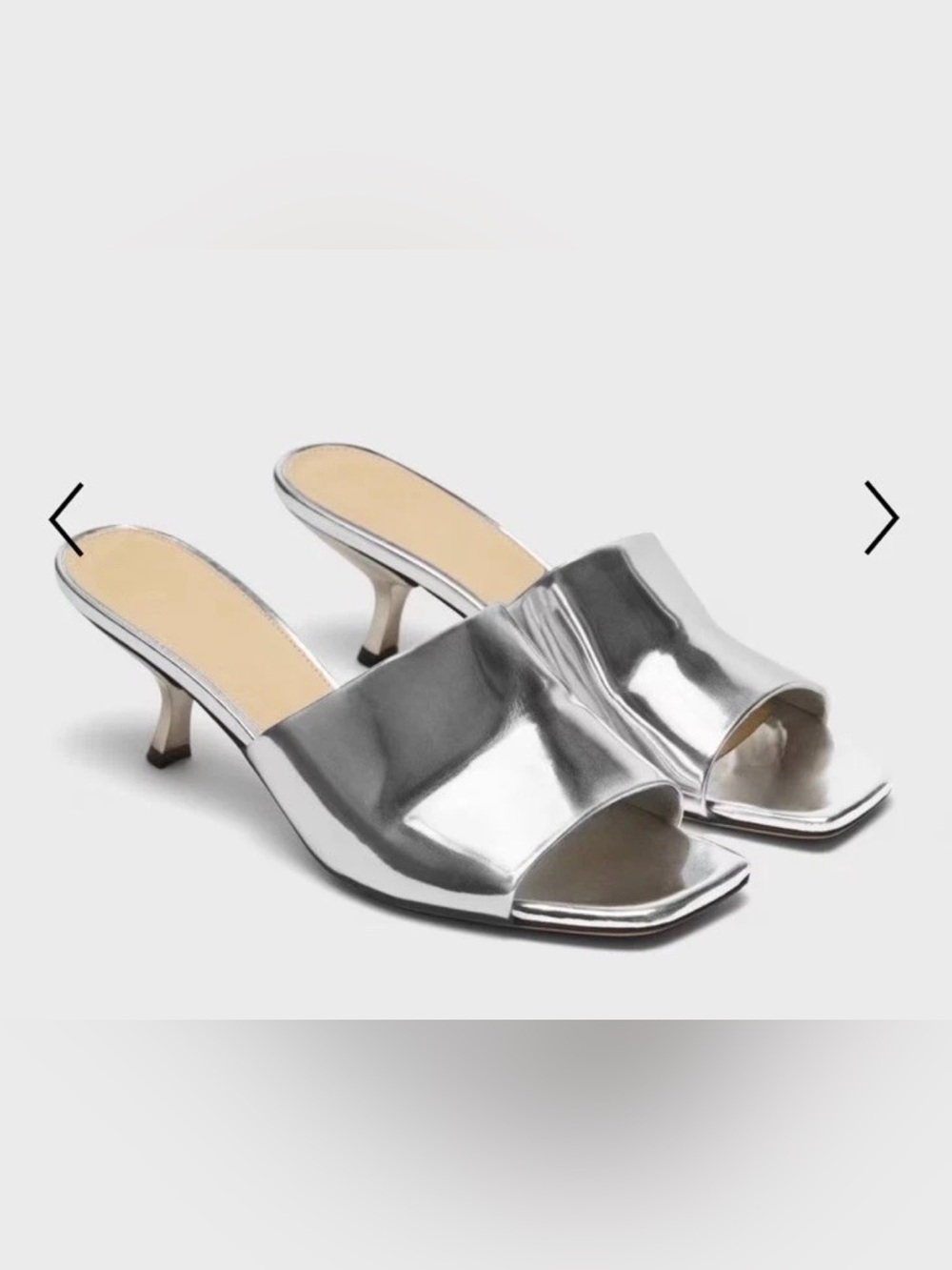 NIB THEORY Silver Metallic Mirror Calf Leather Mule Sandal Kitten Heel 38 $375
